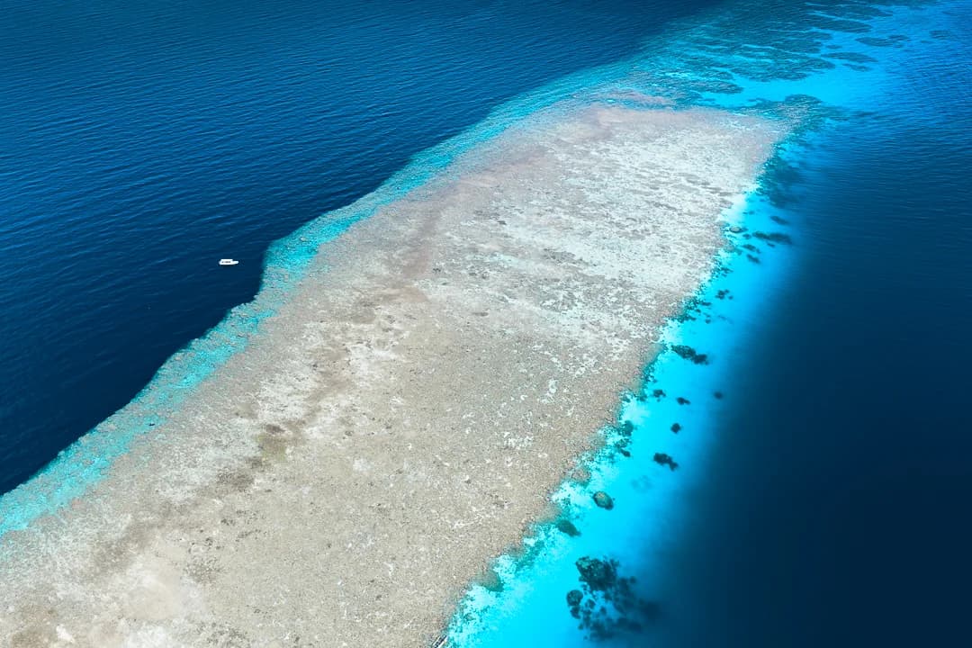 Aerial view of top reef atoll